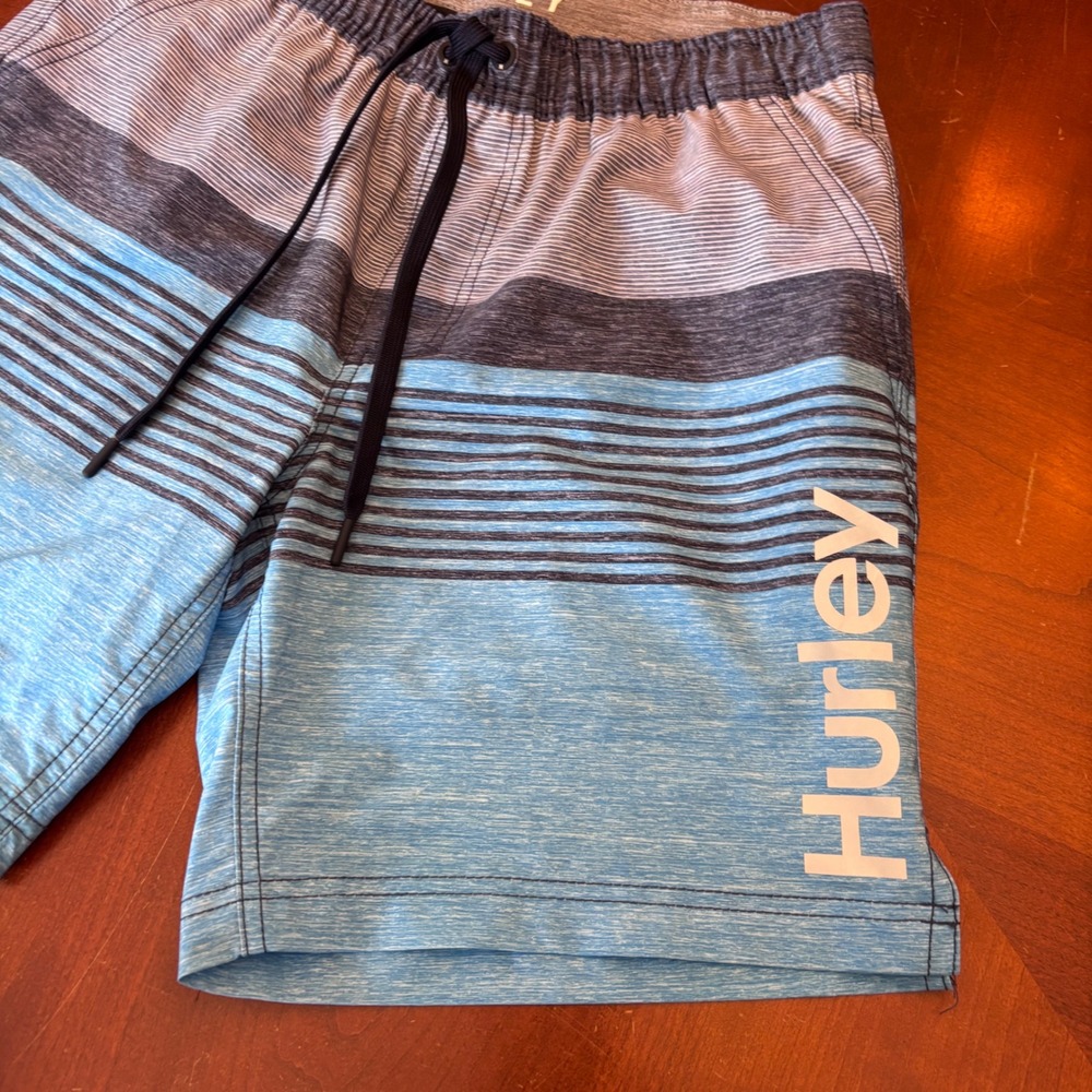 Hurley | Mens Medium | Striped Board Shorts | Blue Grey Swim Trunks | Liner - Picture 4 of 10